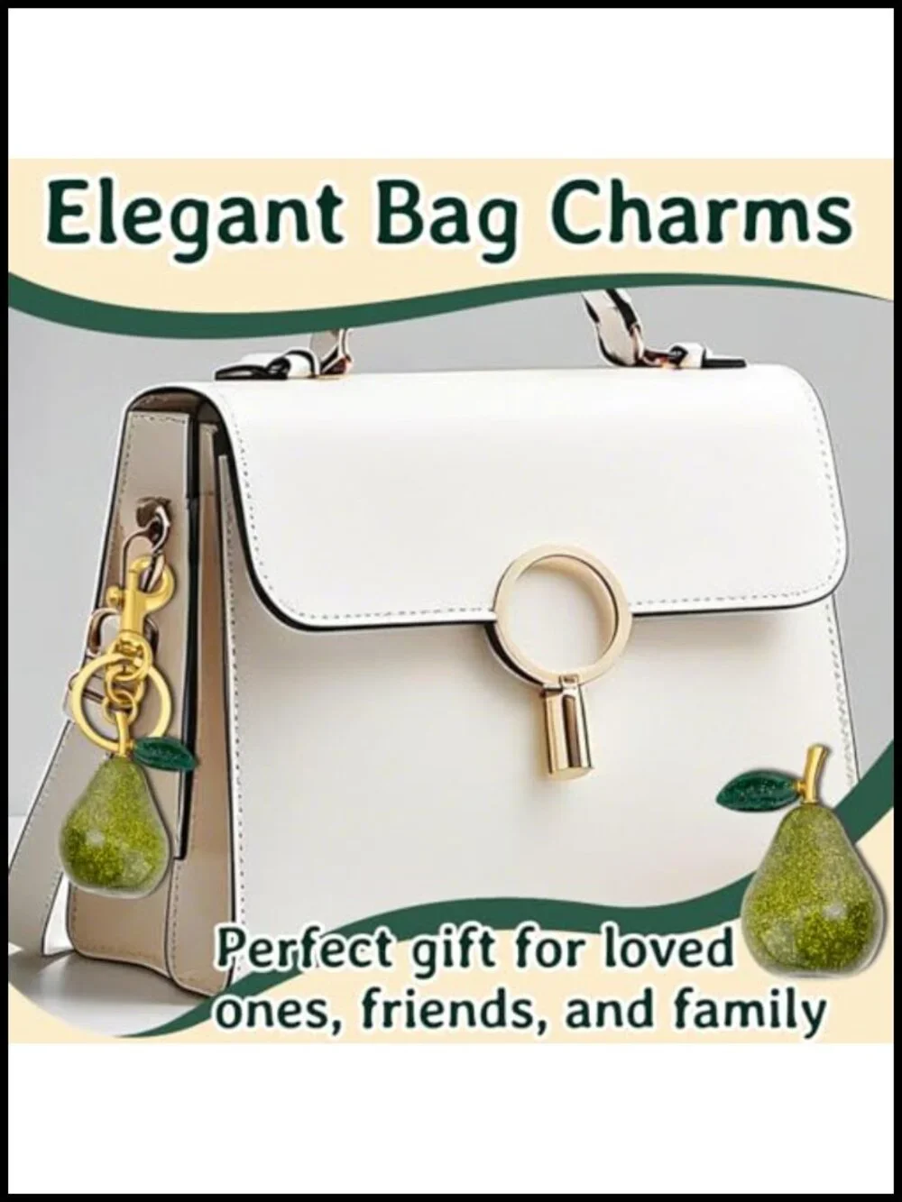 Pear Shaped Keychain Charm for Bags and Keys, Stainless Steel, Elegant Gift